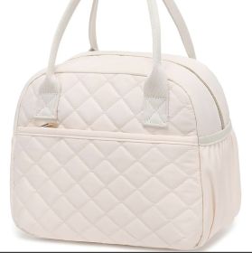 Soft Padded Diamond Stitch Lunch Cooler Bag, Portable Insulated Bento Carrier with Outer Pocket, Waterproof Thermal Handbag for Daily Meal Transp
