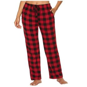 Women's Stretch Plaid Casual Pants With Pockets (Option: Red-M)