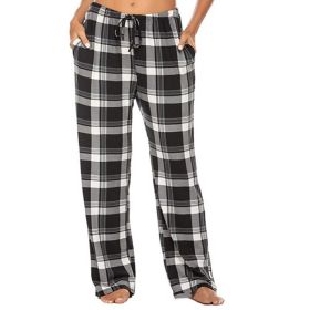 Women's Stretch Plaid Casual Pants With Pockets (Option: Black-XL)