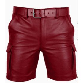 New Product Best-selling Hot Sale Solid Color PU Casual Men's Short Leather Pants Shorts (Option: Red-4XL)
