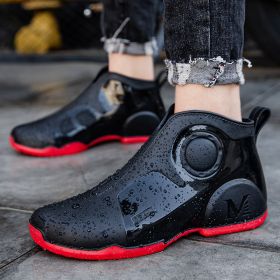 Motorcycle Rain Boots Men's Summer Youth Outdoor Non-slip Wading Shoes Fashion Low Top Flat Work Shoes Rubber Shoes (Option: Red-41)